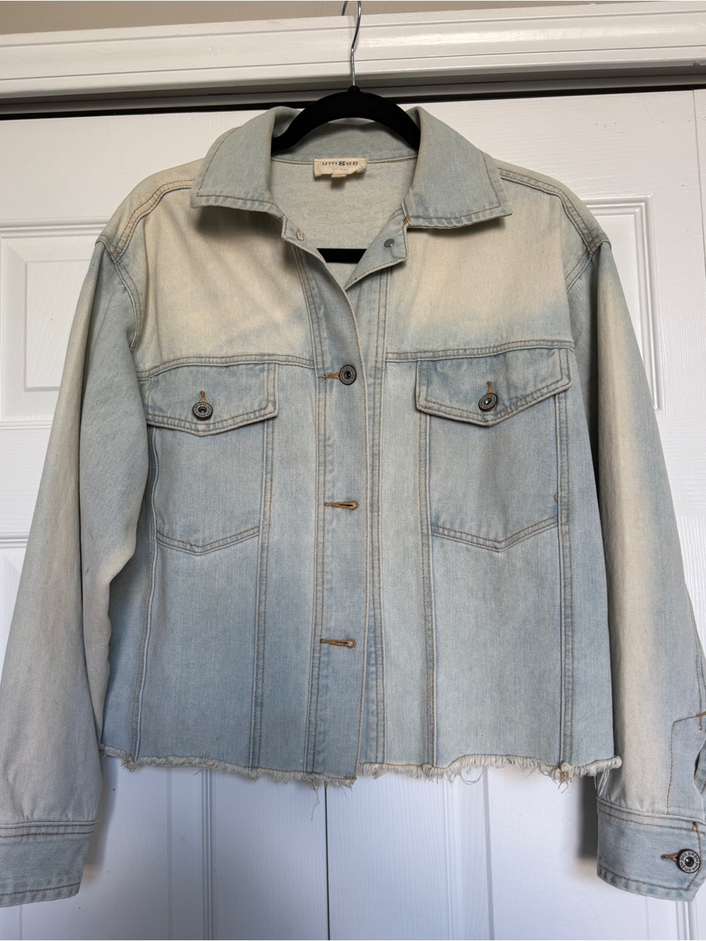 Umgee Light Blue Ombre Denim Jacket with Raw Hem